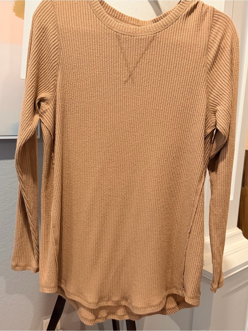 Abercrombie & Fitch Long Sleeve Ribbed Top in Camel